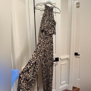 Pink Lily Leopard Print Halter Jumpsuit - Beige & Black